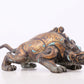 An exquisite bronze inlaid with gold and turquoise auspicious animal ornaments