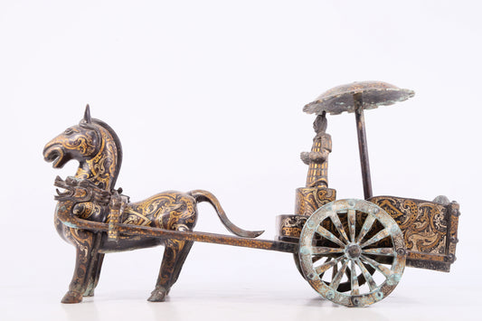 An exquisite bronze inlaid gold and silver carriage ornament