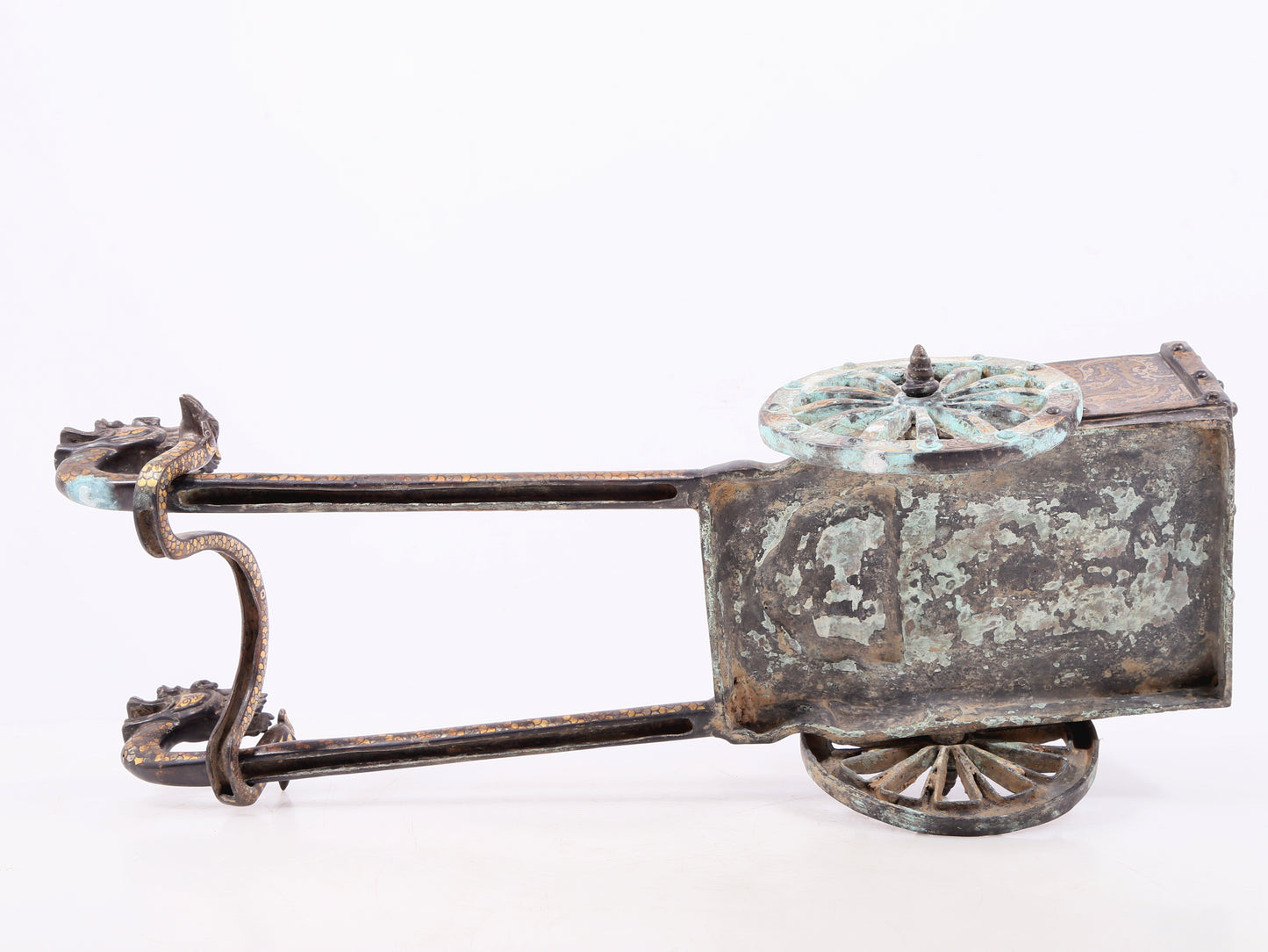 An exquisite bronze inlaid gold and silver carriage ornament