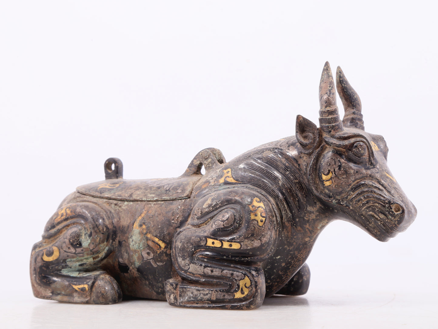 A Wonderful Bronze Gold& Silver-Inlaid 'Buffalo' Box With Inscriptions