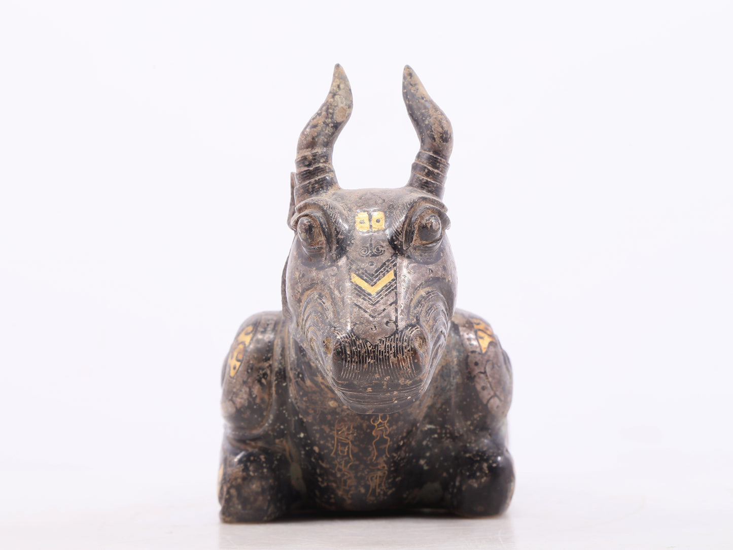 A Wonderful Bronze Gold& Silver-Inlaid 'Buffalo' Box With Inscriptions