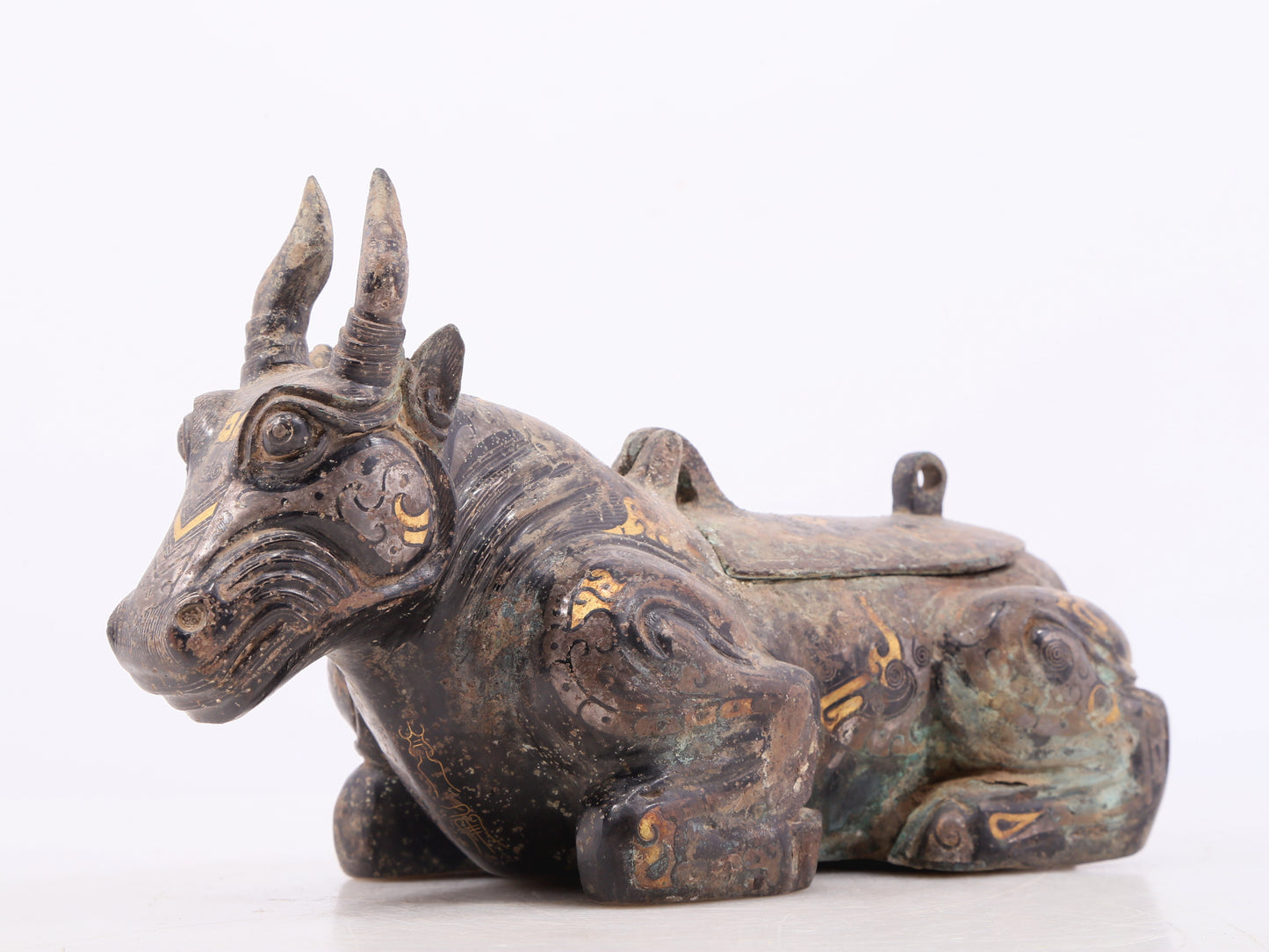 A Wonderful Bronze Gold& Silver-Inlaid 'Buffalo' Box With Inscriptions
