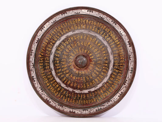 An exquisite bronze inlaid gold and silver round mirror