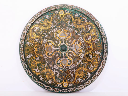 An exquisite bronze inlaid gold and silver round mirror with auspicious clouds and dragon patterns