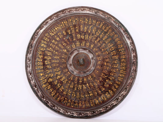 An exquisite bronze inlaid gold and silver Ruyi pattern round mirror