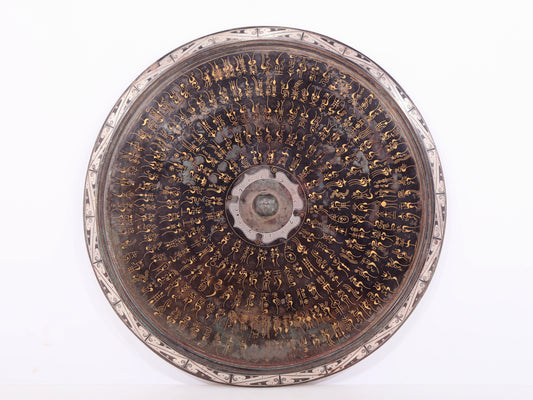 An exquisite bronze inlaid gold and silver Ruyi pattern round mirror