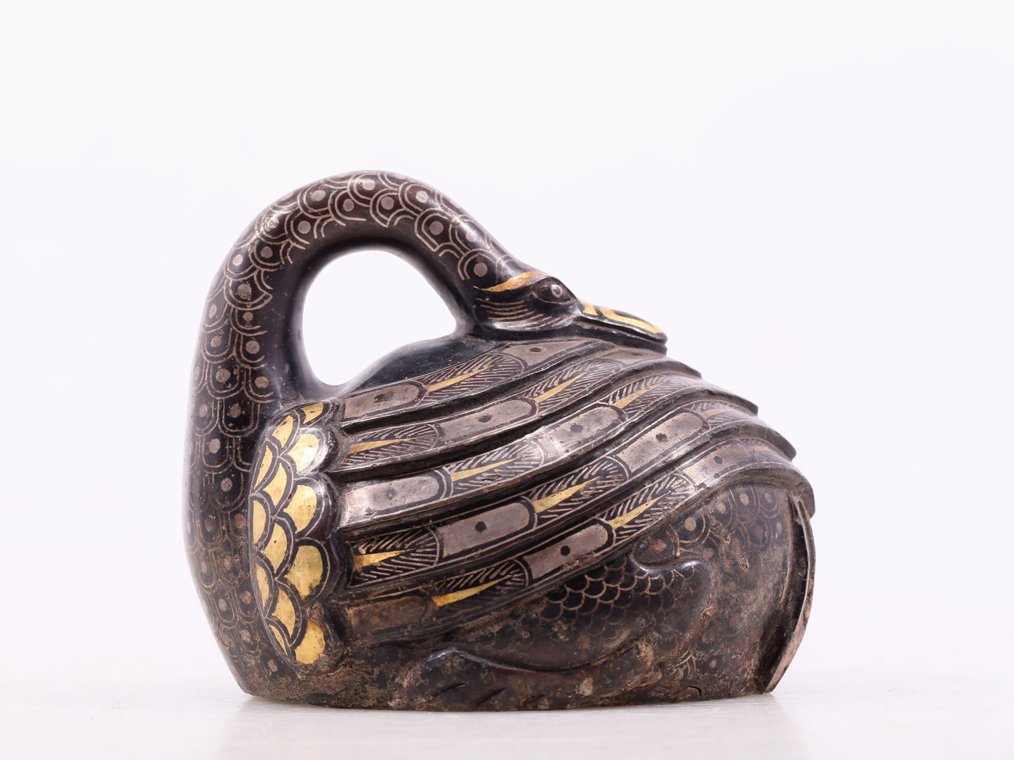 An Archaic Bronze Gold& Silver-Inlaid Swan