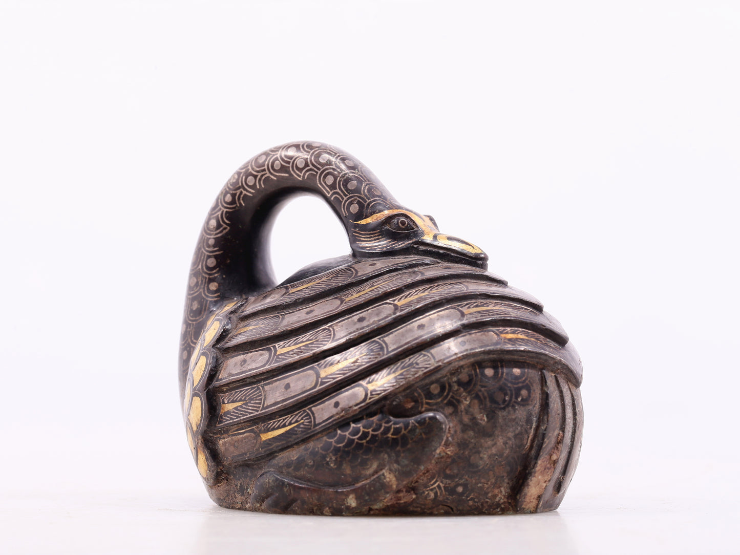 An Archaic Bronze Gold& Silver-Inlaid Swan
