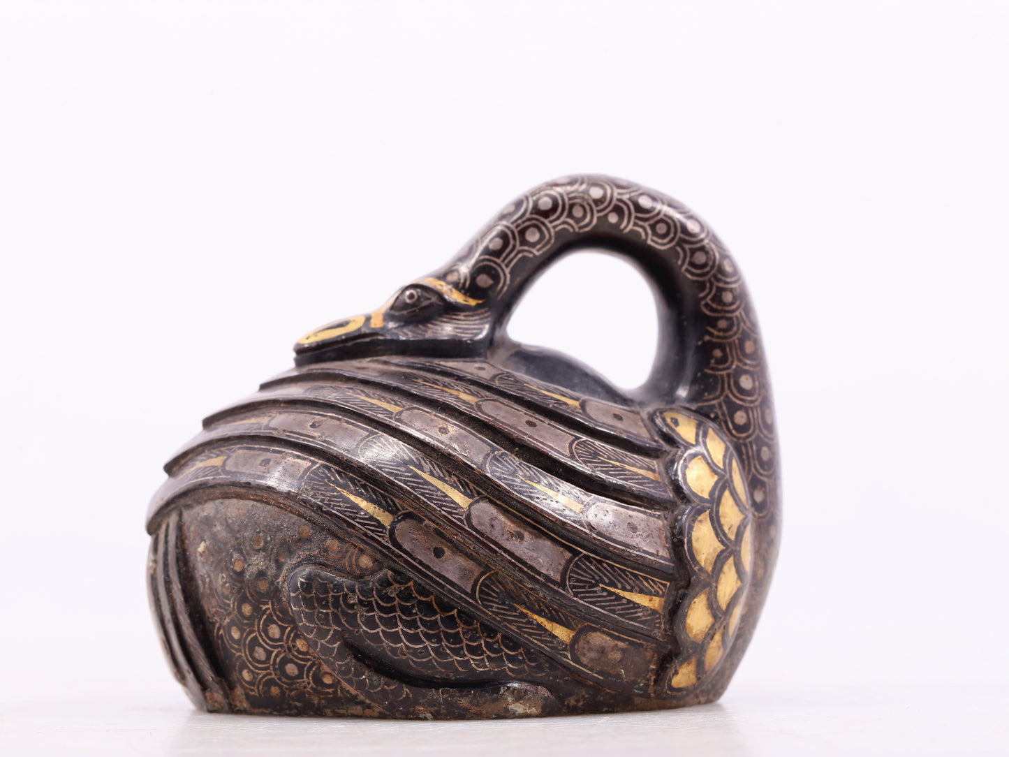 An Archaic Bronze Gold& Silver-Inlaid Swan