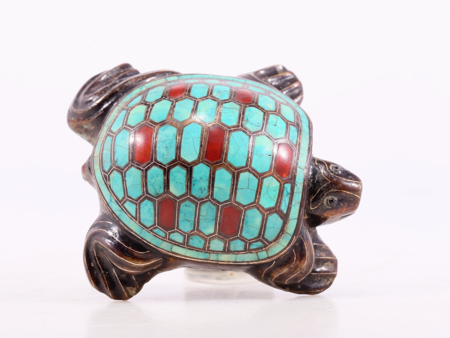 An Archaic Bronze Gold& Silver-Mounted Turquoise-Inlaid Tortois