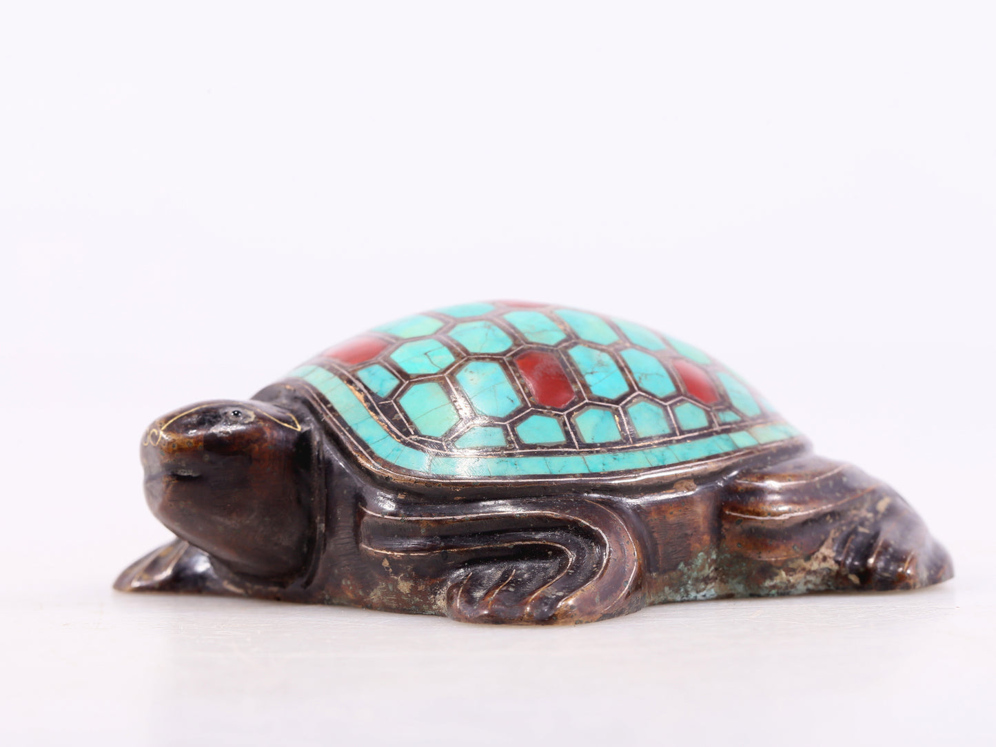 An Archaic Bronze Gold& Silver-Mounted Turquoise-Inlaid Tortois