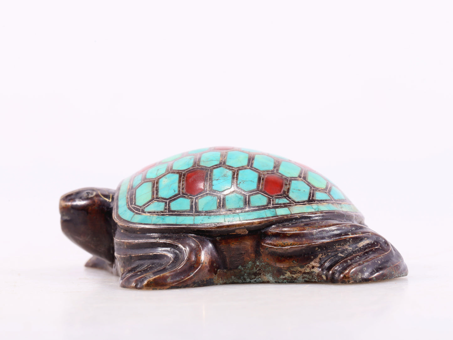 An Archaic Bronze Gold& Silver-Mounted Turquoise-Inlaid Tortois