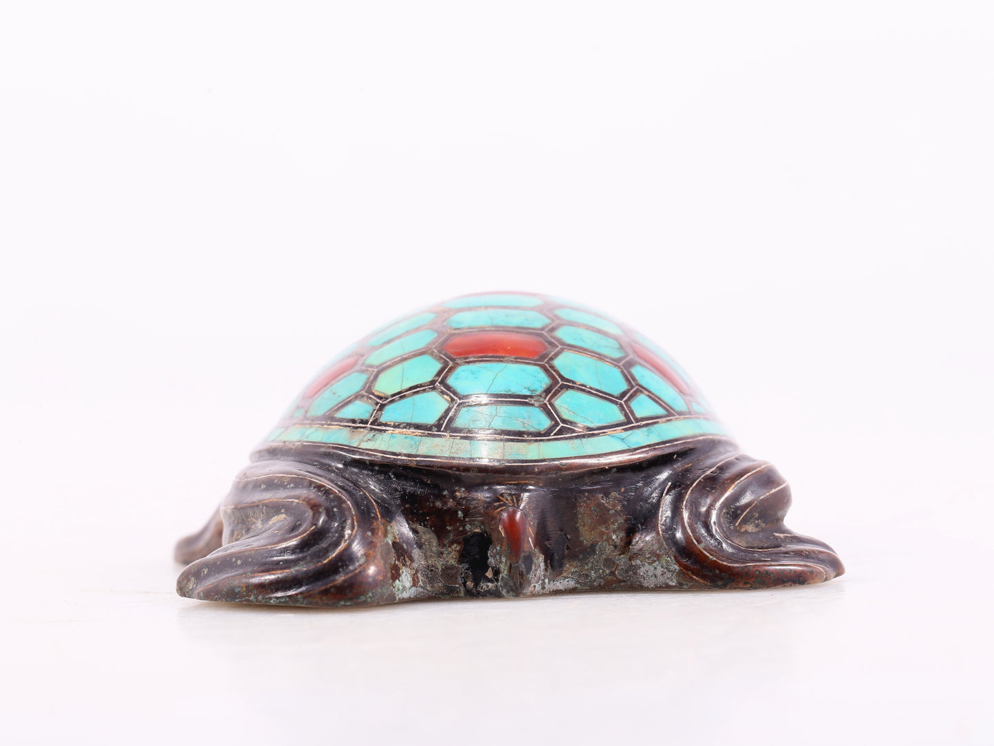 An Archaic Bronze Gold& Silver-Mounted Turquoise-Inlaid Tortois
