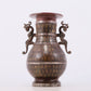 A Wonderful Bronze Gold& Silver-Inlaid Dragon-Handled Vase With Inscriptions