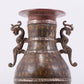 A Wonderful Bronze Gold& Silver-Inlaid Dragon-Handled Vase With Inscriptions