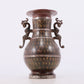 A Wonderful Bronze Gold& Silver-Inlaid Dragon-Handled Vase With Inscriptions