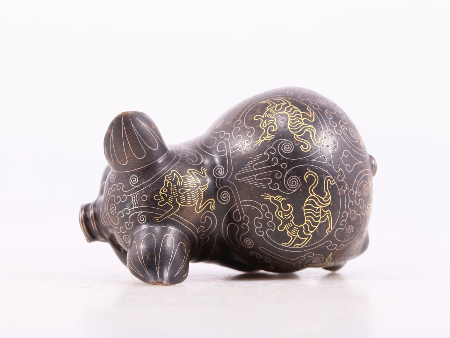 An Archaic Pair Of Bronze Gold& Silver-Mounted Boar