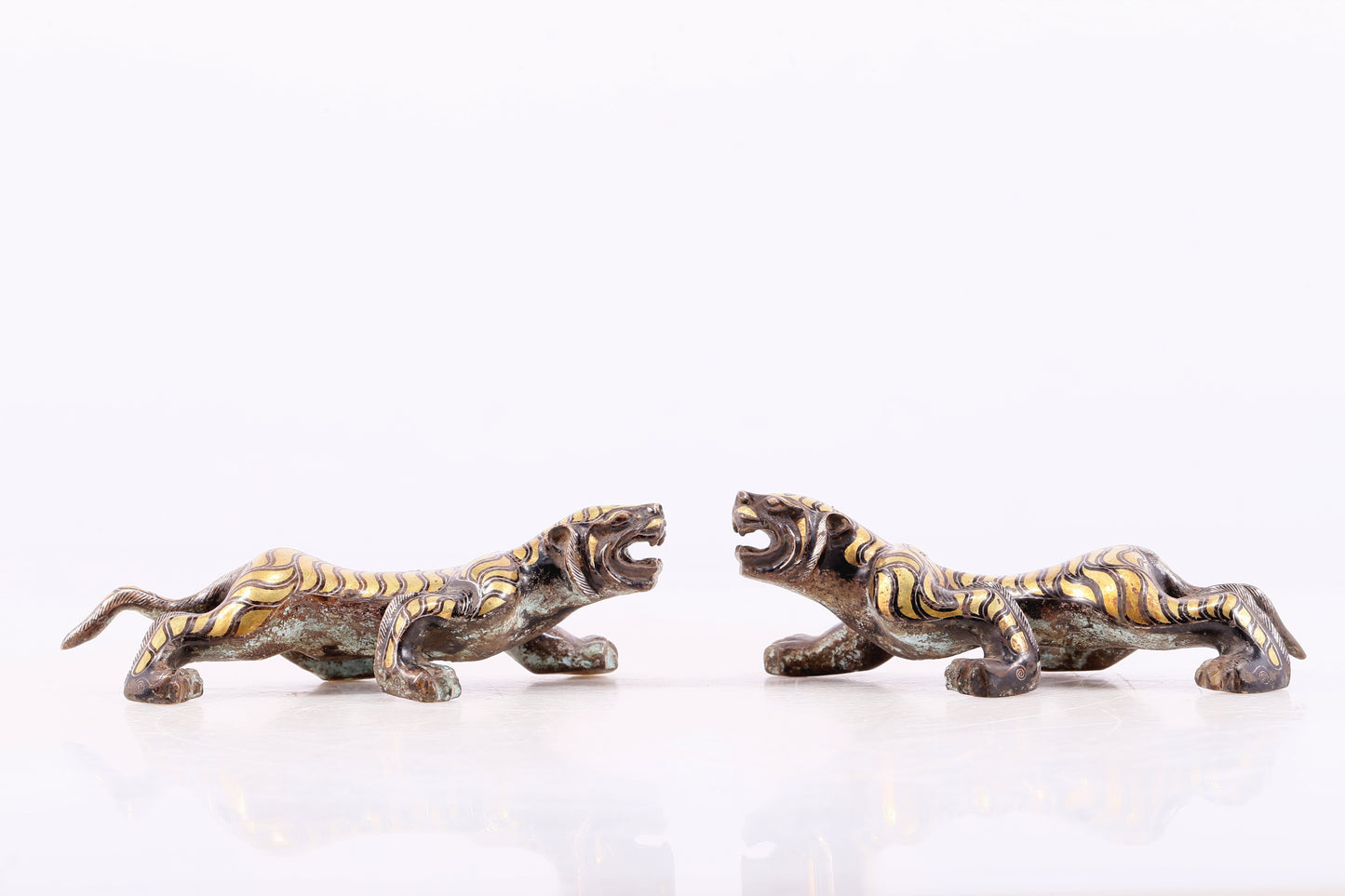 An Excellent Pair Of Bronze Gold& Silver-Mounted Tigers