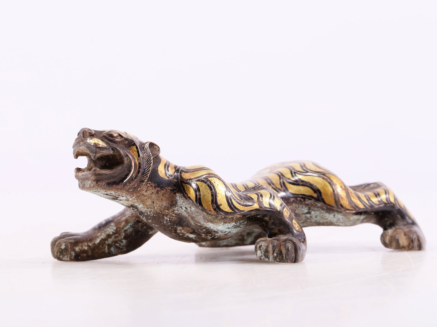 An Excellent Pair Of Bronze Gold& Silver-Mounted Tigers