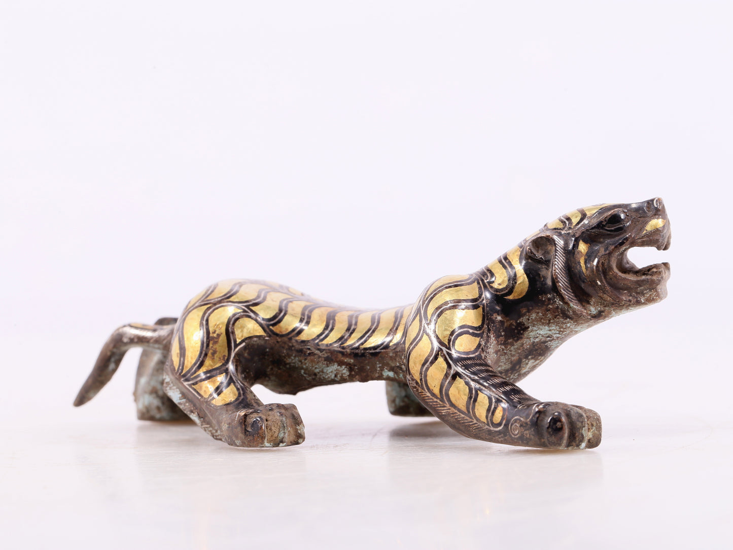 An Excellent Pair Of Bronze Gold& Silver-Mounted Tigers