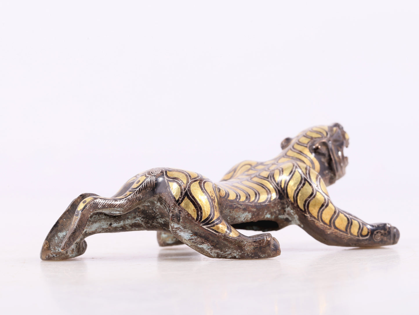 An Excellent Pair Of Bronze Gold& Silver-Mounted Tigers