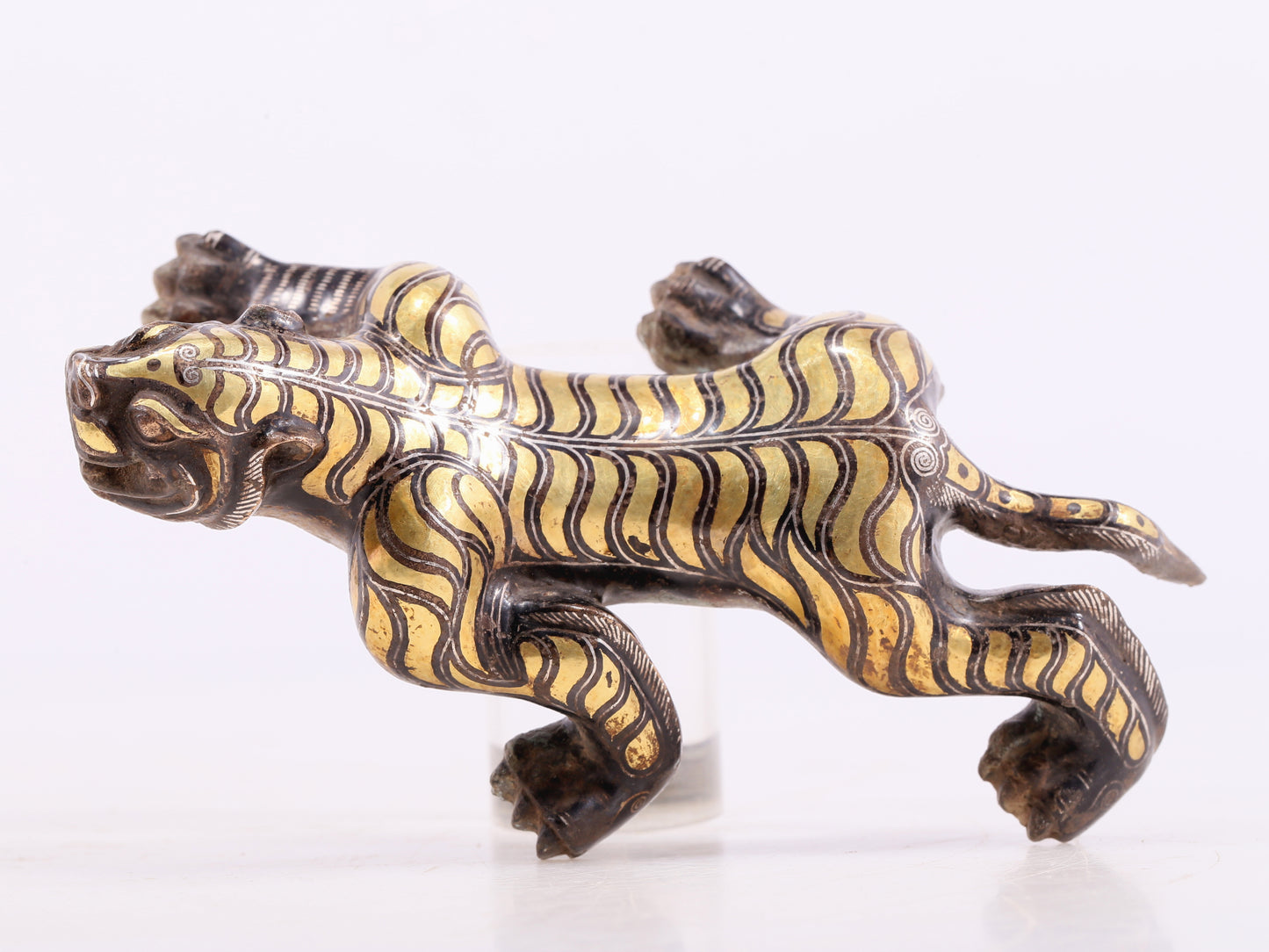 An Excellent Pair Of Bronze Gold& Silver-Mounted Tigers