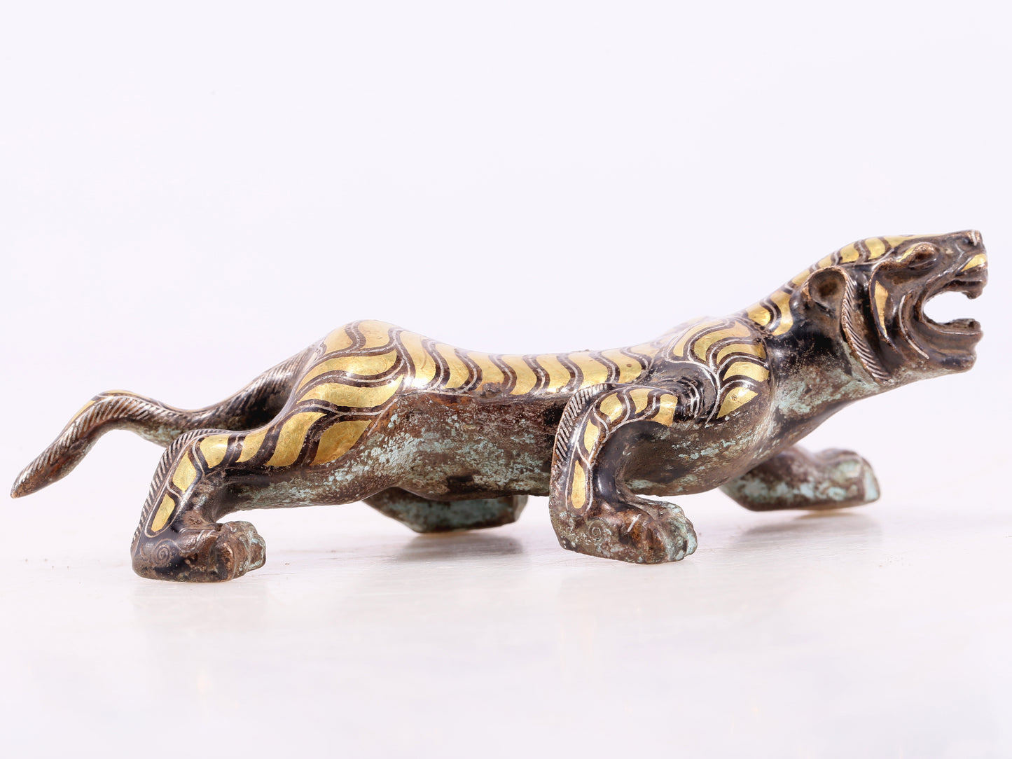 An Excellent Pair Of Bronze Gold& Silver-Mounted Tigers