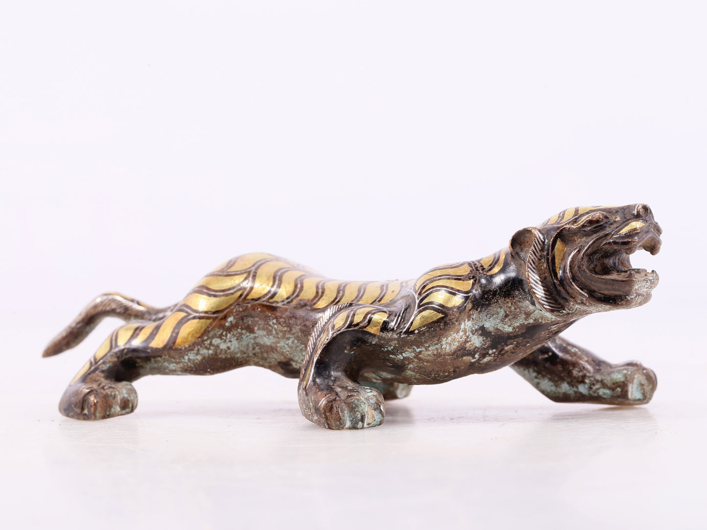 An Excellent Pair Of Bronze Gold& Silver-Mounted Tigers