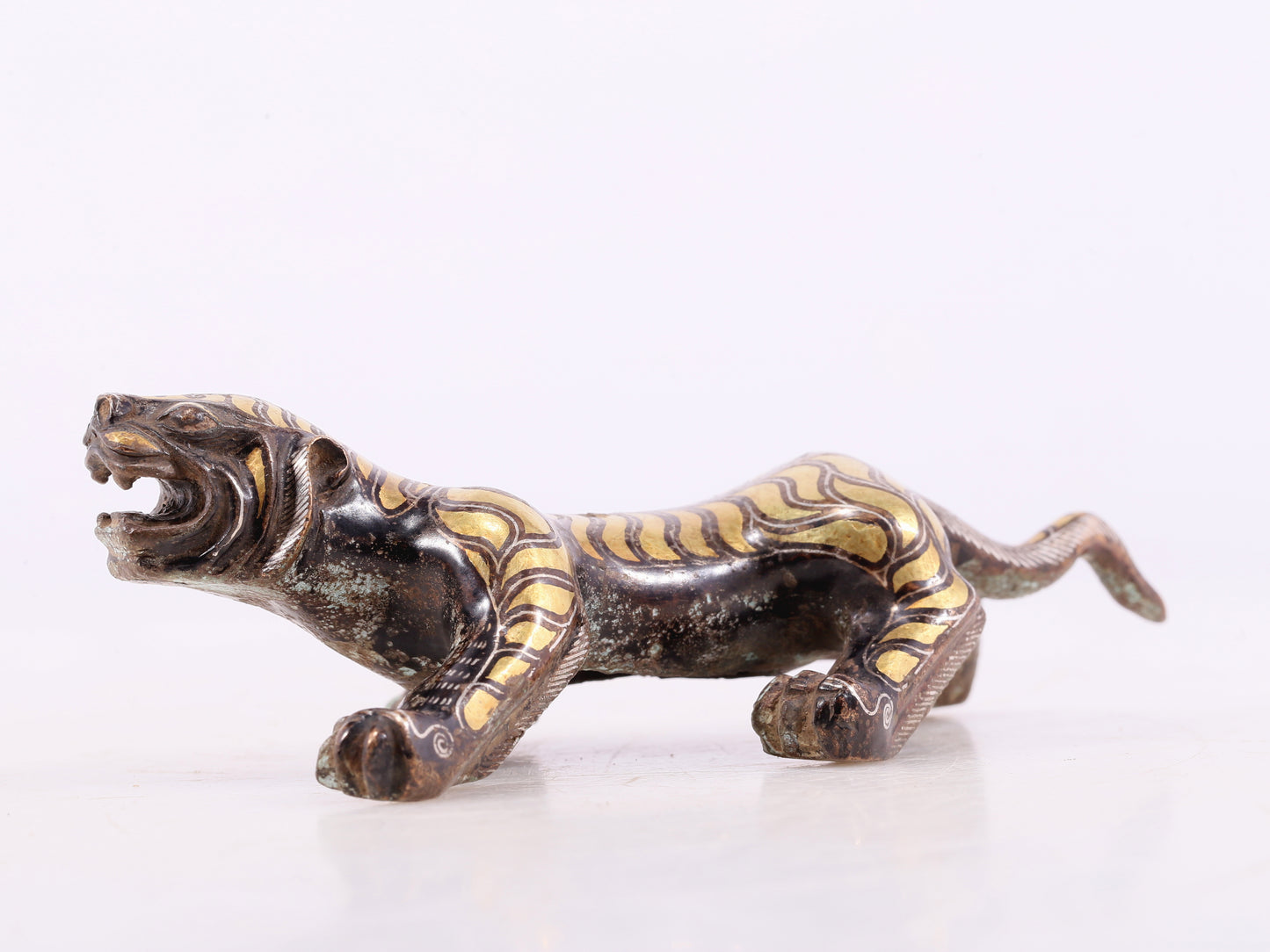 An Excellent Pair Of Bronze Gold& Silver-Mounted Tigers