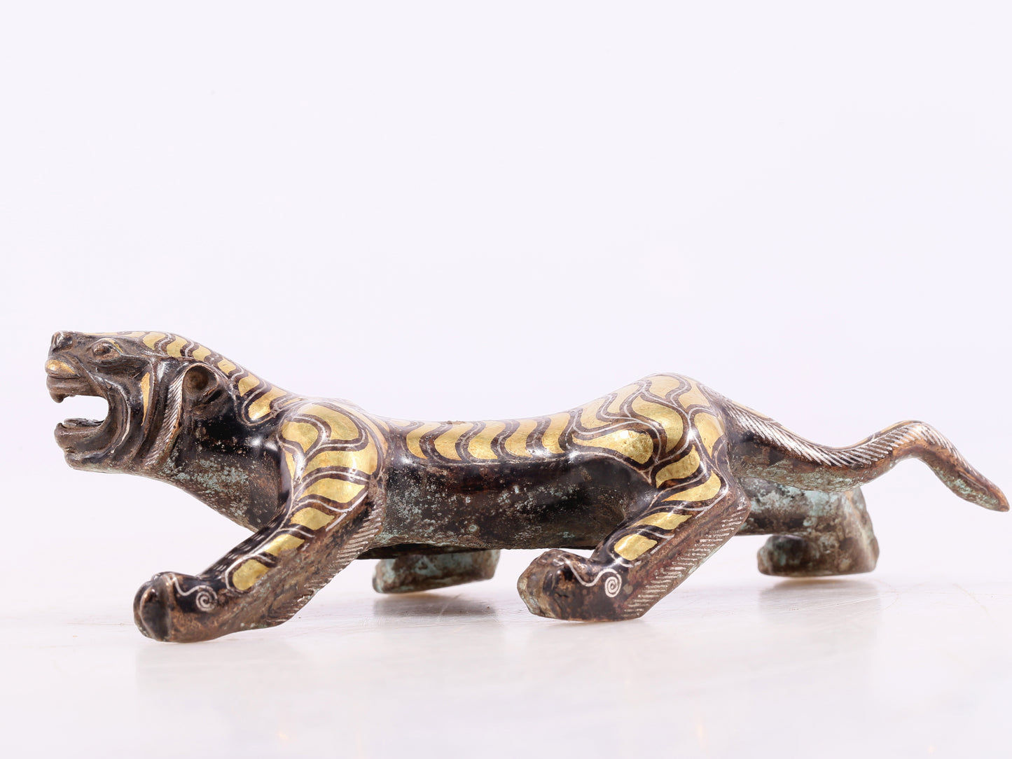 An Excellent Pair Of Bronze Gold& Silver-Mounted Tigers