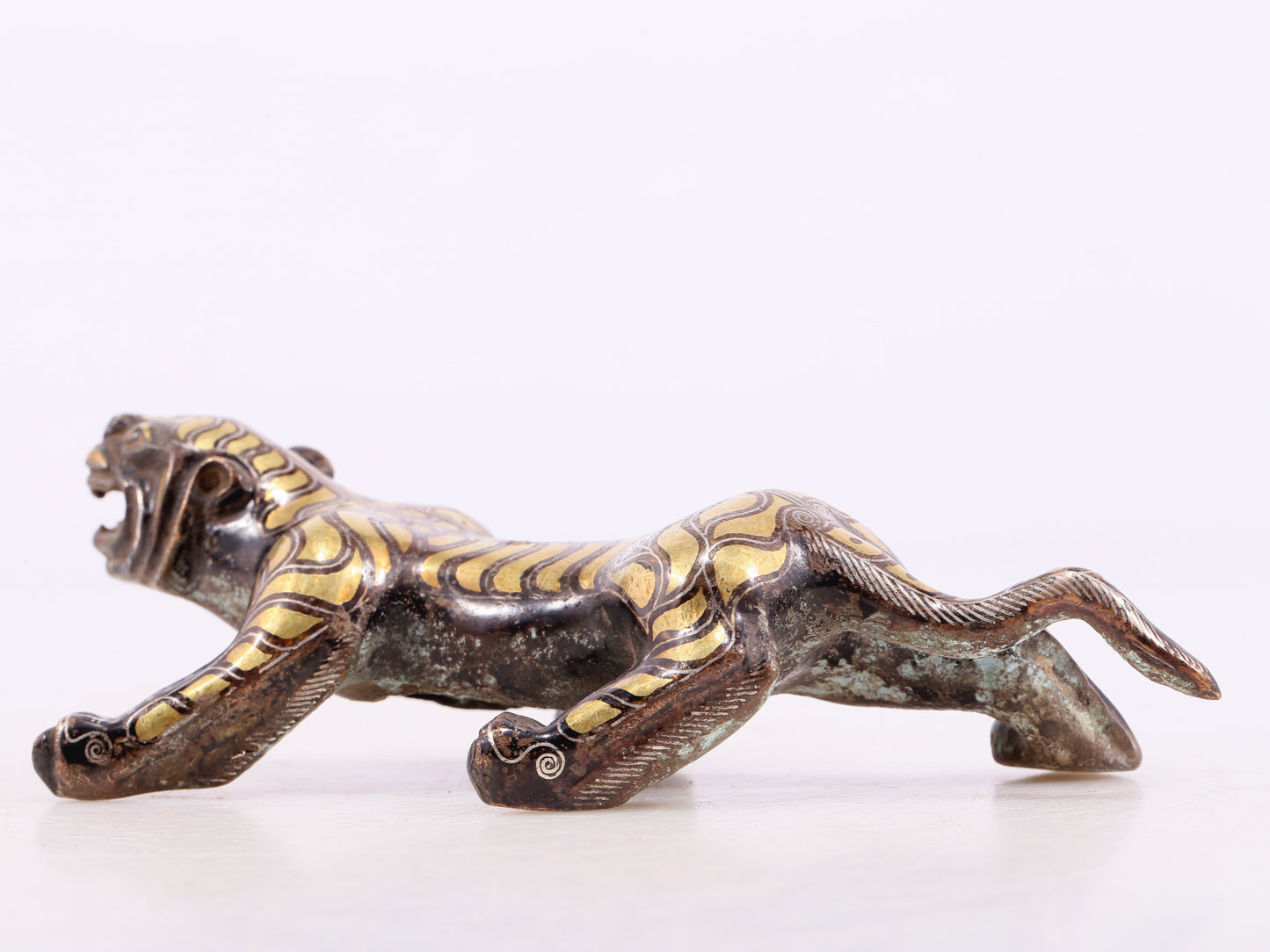 An Excellent Pair Of Bronze Gold& Silver-Mounted Tigers