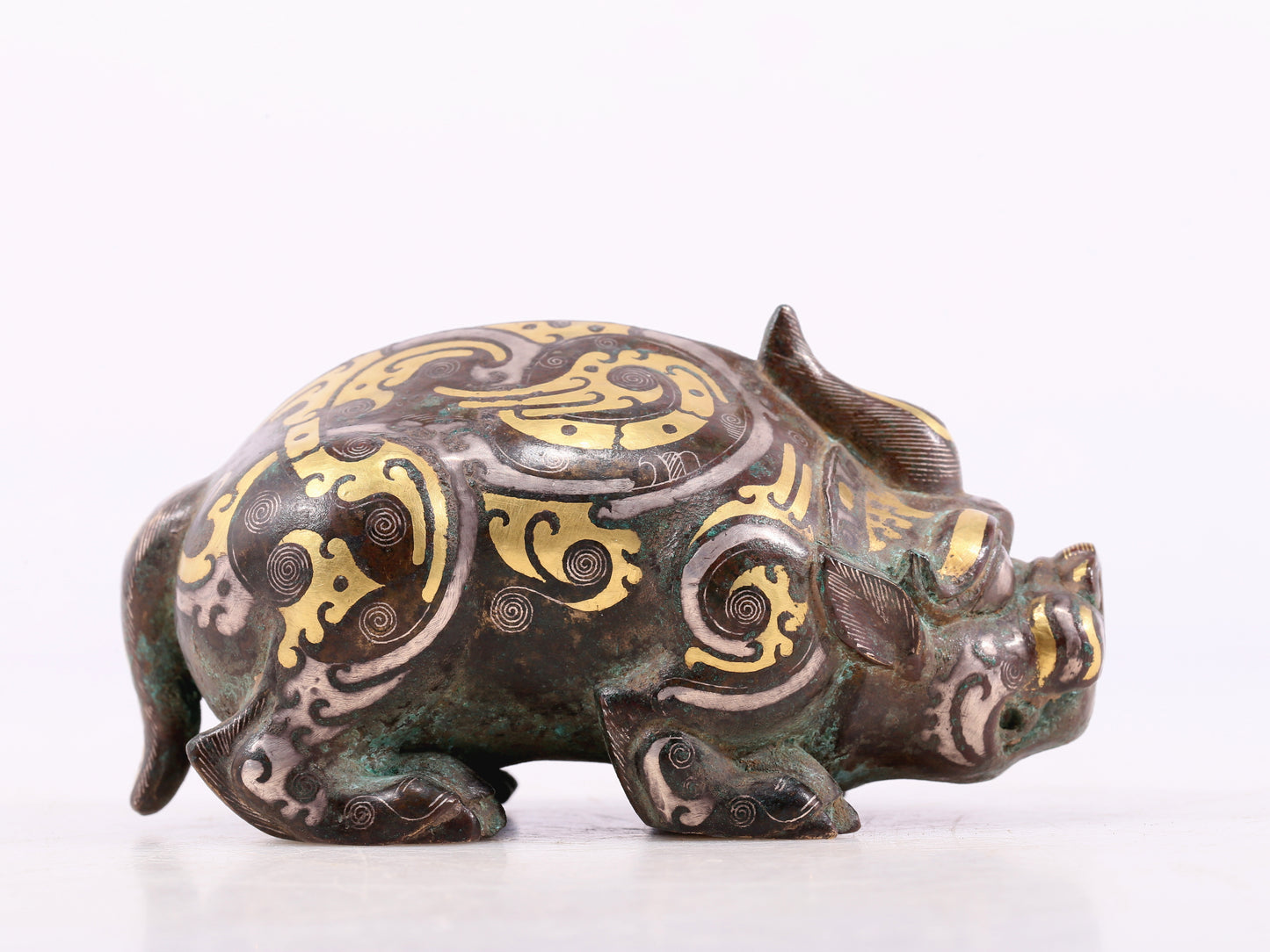 A Marvelous Bronze Gold& Silver-Mounted Auspicious Beast