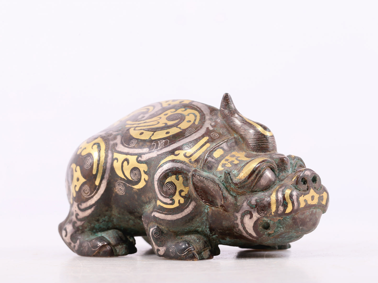 A Marvelous Bronze Gold& Silver-Mounted Auspicious Beast