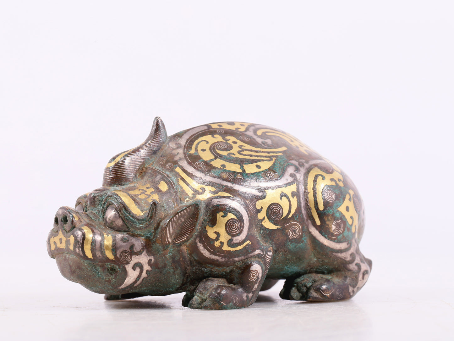 A Marvelous Bronze Gold& Silver-Mounted Auspicious Beast