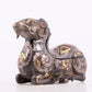 An Archaic Bronze Gold& Silver-Mounted Ram-Form Candlestick