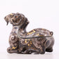 An Archaic Bronze Gold& Silver-Mounted Ram-Form Candlestick