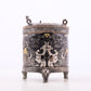 A pair of exquisite bronze inlaid gold and silver auspicious clouds and dragon pattern tripod jars with lids