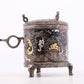 A pair of exquisite bronze inlaid gold and silver auspicious clouds and dragon pattern tripod jars with lids