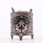 A pair of exquisite bronze inlaid gold and silver auspicious clouds and dragon pattern tripod jars with lids