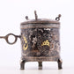 A pair of exquisite bronze inlaid gold and silver auspicious clouds and dragon pattern tripod jars with lids