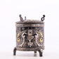 A pair of exquisite bronze inlaid gold and silver auspicious clouds and dragon pattern tripod jars with lids