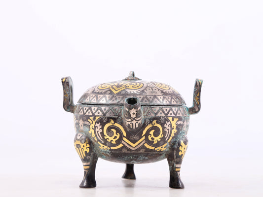 An Archaic Bronze Gold& Silver-Inlaid 'Dragon' Tripod Cense