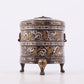 An exquisite bronze inlaid gold and silver tripod jar with auspicious clouds and animal patterns with lid