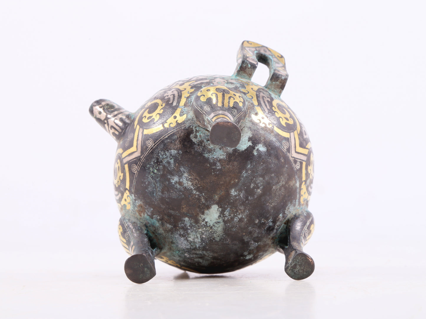 An Archaic Bronze Gold& Silver-Inlaid 'Dragon' Tripod Cense