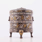 An exquisite bronze inlaid gold and silver tripod jar with auspicious clouds and animal patterns with lid