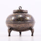 An Archaic Bronze Gold& Silver-Inlaid 'Auspicious Beast' Tripod Jar And Cover