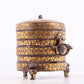 An exquisite bronze inlaid gold and silver tripod jar with auspicious animal patterns and lid