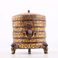 An exquisite bronze inlaid gold and silver tripod jar with auspicious animal patterns and lid