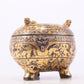 An Archaic Bronze Gold& Silver-Inlaid 'Auspicious Beast' Tripod Jar And Cover