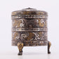 An exquisite bronze inlaid gold and silver tripod jar with auspicious clouds and animal patterns with lid